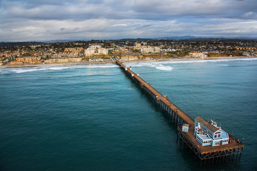 Oceanside California Pier and Coastline From Above