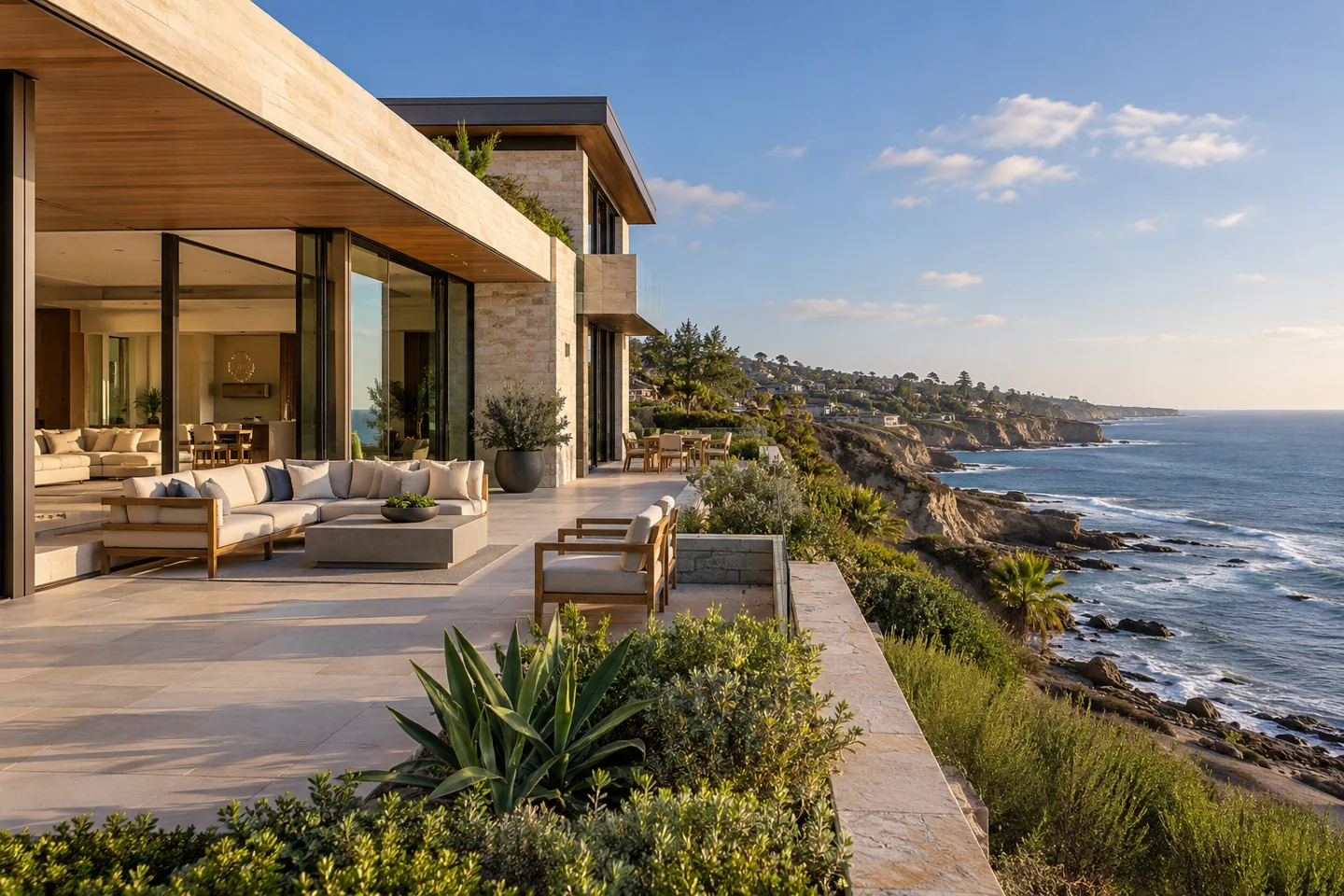 AI-generated La Jolla-inspired contemporary coastal home with an ocean-facing terrace